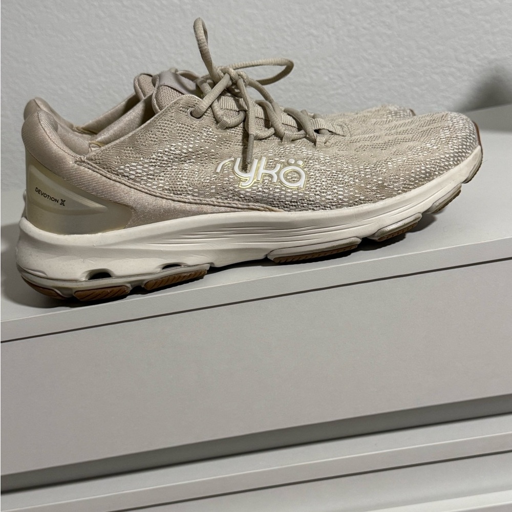 Ryka Neutral Knit Walking Shoes - Beige with Lime Insole